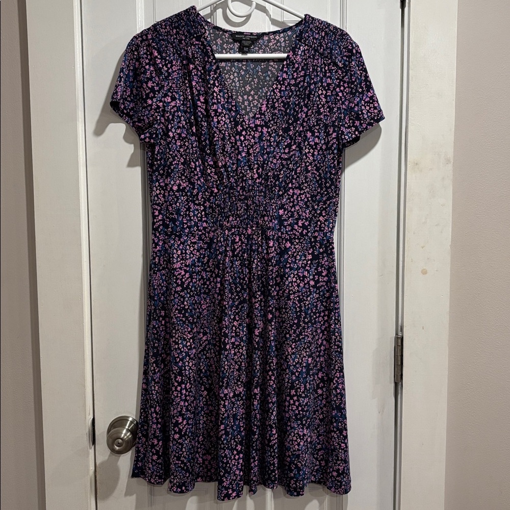 Maggy London Petite Pink and Blue Floral Dress